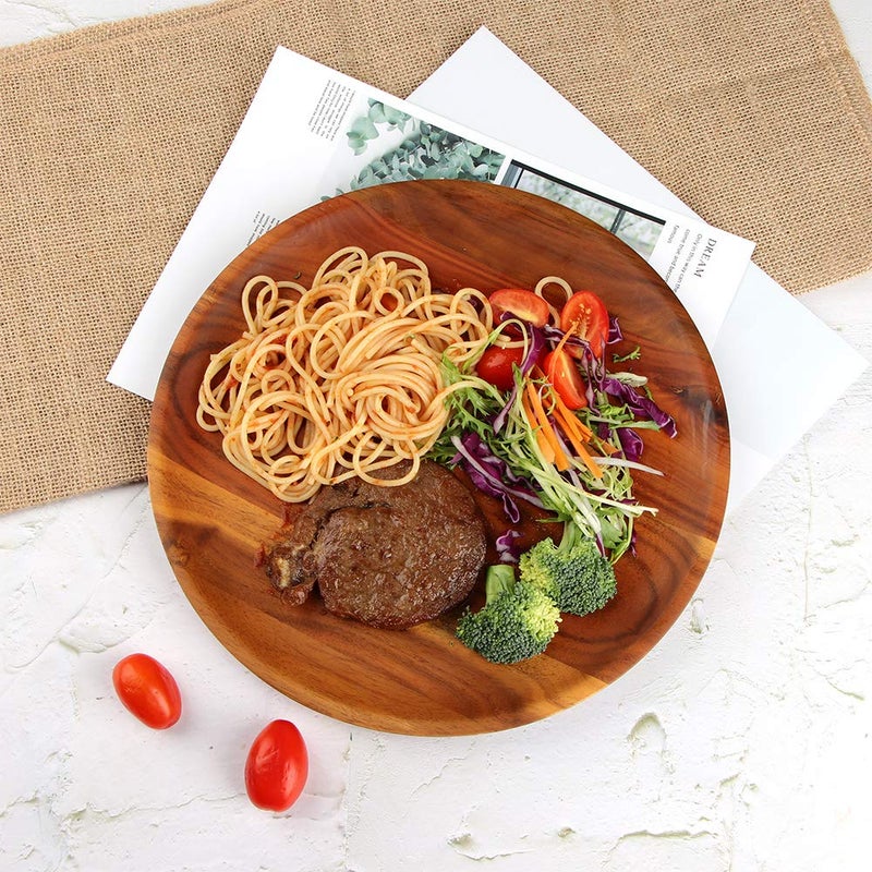 AIDEA Acacia Wood Dinner Plates, 11Inch Round Wood Plates Set of 4, Easy Cleaning & Lightweight for Dishes Snack, Dessert, Unbreakable Classic Plate - Image 2